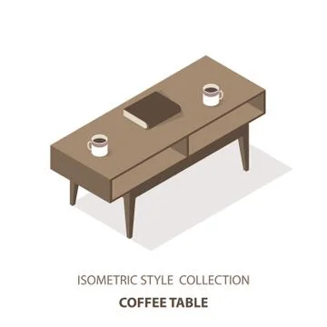 Flat set of vector isometric coffee table. table isolated on white background Illustrazione stock