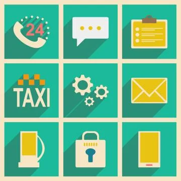 Flat with shadow concept and mobile application service icons Stock Illustration