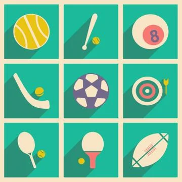 Flat with shadow concept and mobile application sports icons Stock Illustration