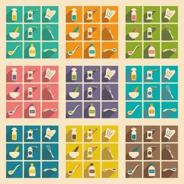 Flat with shadow concept and mobile application kitchen set Stock Illustration