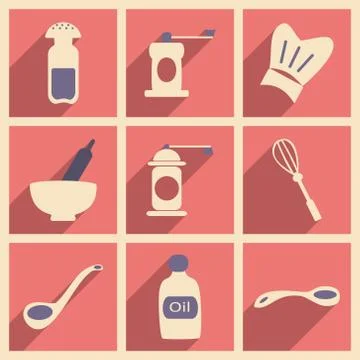 Flat with shadow concept and mobile application kitchen set Stock Illustration