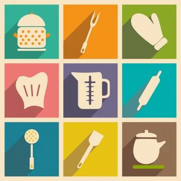 Flat with shadow concept and mobile application kitchenware Stock Illustration