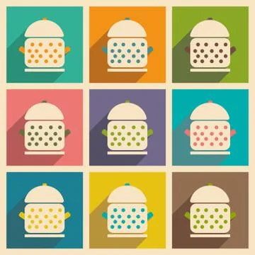 Flat with shadow concept and mobile application saucepans Stock Illustration