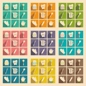 Flat with shadow concept and mobile application kitchen Stock Illustration