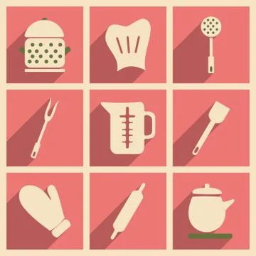 Flat with shadow concept and mobile application kitchenware Illustration