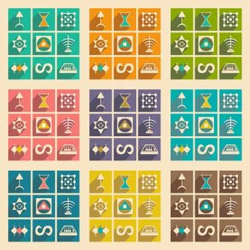 Flat with shadow concept and mobile application alchemical signs Stock Illustration