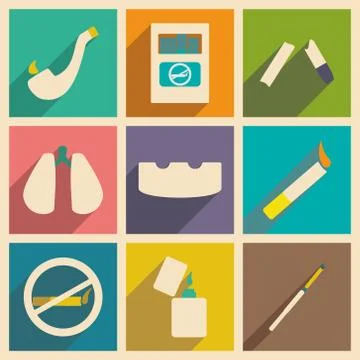 Flat with shadow concept and mobile application smoking Stock Illustration