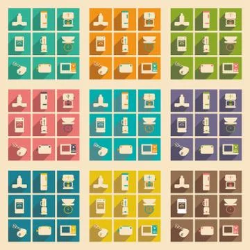 Flat with shadow concept and mobile application kitchen appliances Stock Illustration