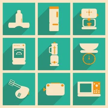 Flat with shadow concept and mobile application kitchen appliances Stock Illustration