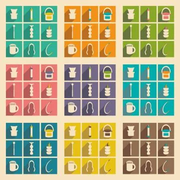 Flat with shadow concept and mobile application hookah icons Stock Illustration