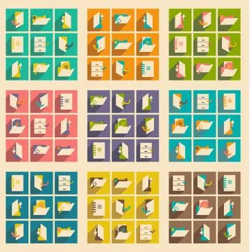 Flat with shadow concept and mobile application foldersicons Stock Illustration