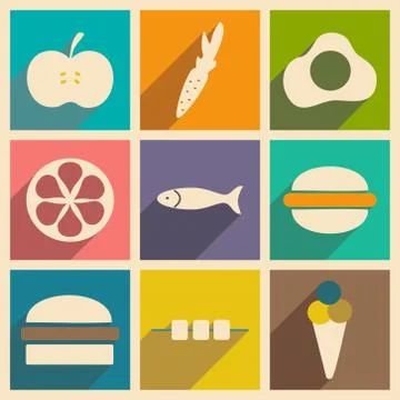 Flat with shadow concept and mobile application snacks Stock Illustration