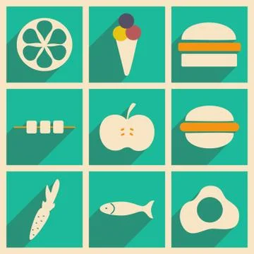 Flat with shadow concept and mobile application food Stock Illustration