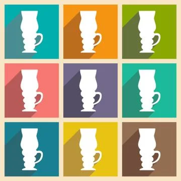 Flat with shadow concept and mobile application coffee cups Stock Illustration