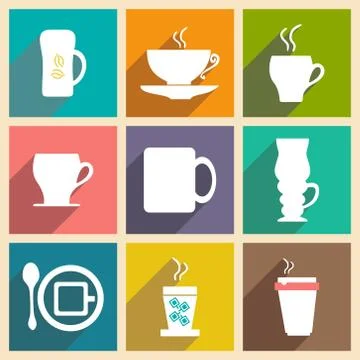 Flat with shadow concept and mobile application coffee cups Stock Illustration
