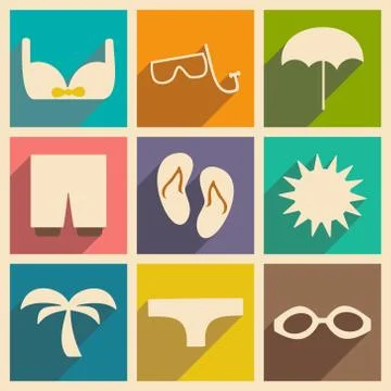Flat with shadow concept and mobile application summer holiday Stock Illustration