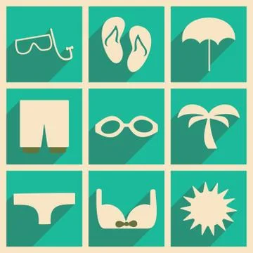 Flat with shadow concept and mobile application summer Stock Illustration