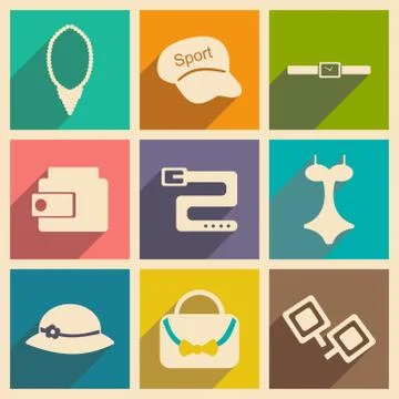 Flat with shadow concept and mobile application fashion accessories Stock Illustration