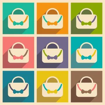 Flat with shadow concept and mobile application handbag woman Stock Illustration