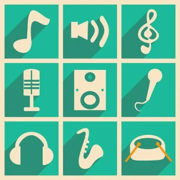 Flat with shadow concept and mobile application music Stock Illustration