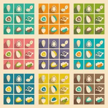 Flat with shadow concept and mobile application nuts icons Stock Illustration
