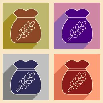 Flat with shadow concept and mobile application bag wheat Stock Illustration