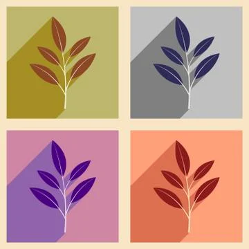 Flat with shadow concept and mobile application leaves branch Stock Illustration