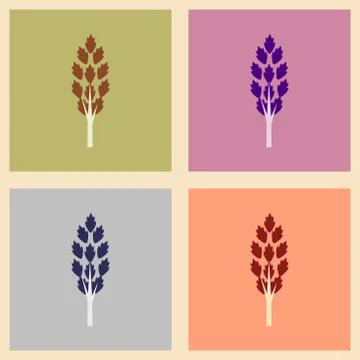 Flat with shadow concept and mobile application trees leaves Stock Illustration