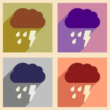 Flat with shadow concept and mobile application rain cloud lightning Stock Illustration
