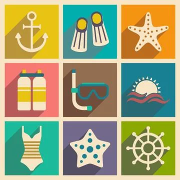 Flat with shadow concept and mobile application diving Stock Illustration