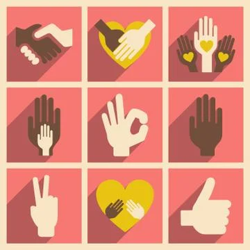 Flat with shadow concept and mobile application hands icon Stock Illustration