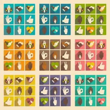 Flat with shadow concept and mobile application hands Stock Illustration