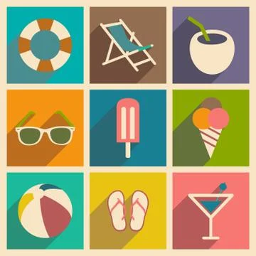 Flat with shadow concept and mobile application beach Stock Illustration