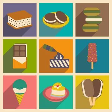 Flat with shadow concept and mobile application ice cream Stock Illustration