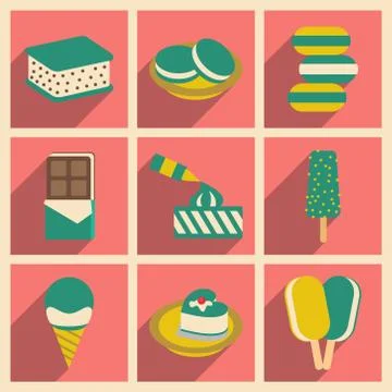 Flat with shadow concept and mobile application ice cream Stock Illustration