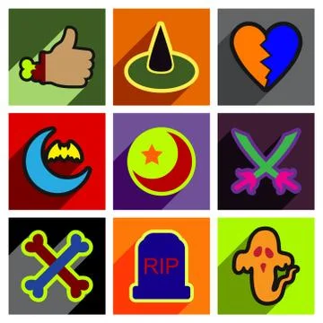 Flat with shadow concept Halloween Icons on a stylish background Stock Illustration