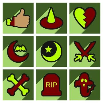 Flat with shadow concept Halloween Icons on a stylish background Stock Illustration