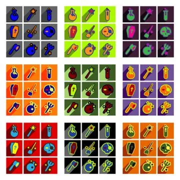 Flat with shadow concept Halloween Icons on a colored background Stock Illustration