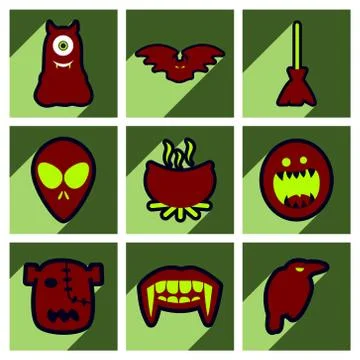 Flat with shadow concept Hallowe'en stylish icons on bright background Stock Illustration