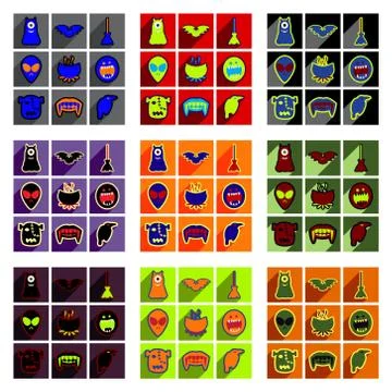 Flat with shadow concept Hallowe'en stylish icons on bright background Stock Illustration