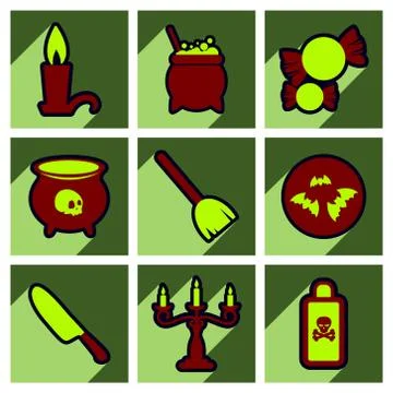 Flat with shadow concept Hallowe'en stylish icons on bright background Stock Illustration