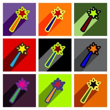 Flat with shadow concept magic wand on a colored background Stock Illustration
