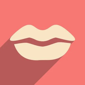 Flat with shadow icon and mobile application lips Stock Illustration