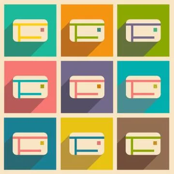 Flat with shadow icon and mobile applacation credit card Stock Illustration