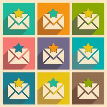 Flat with shadow icon and mobile applacation envelope star Stock Illustration