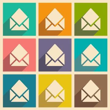 Flat with shadow icon and mobile applacation open envelope Stock Illustration