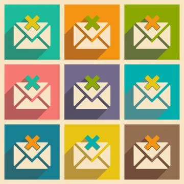 Flat with shadow icon and mobile applacation envelope cross Stock Illustration