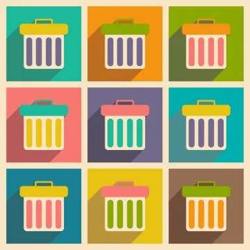 Flat with shadow icon and mobile applacation waste basket Stock Illustration