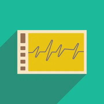 Flat with shadow icon and mobile applacation monitor cardiogram Stock Illustration
