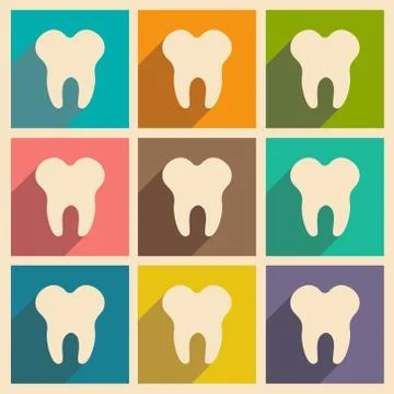 Flat with shadow icon and mobile applacation teeth Stock Illustration